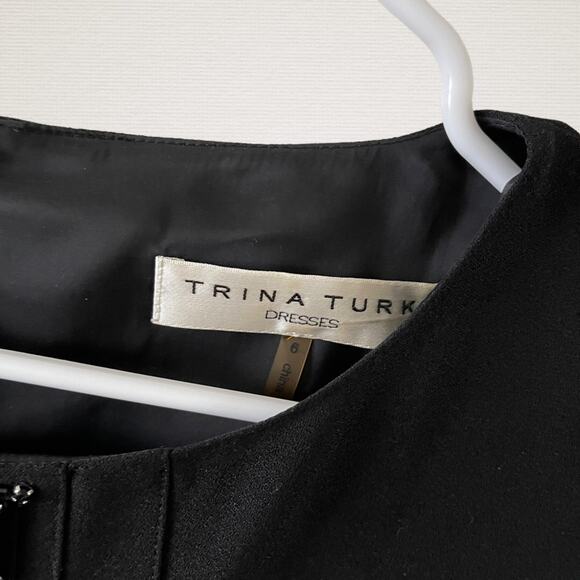 Trina Turk Shift Dress Womens 6 Black Semi-Formal Beaded Cocktail Church Modest - Picture 4 of 10